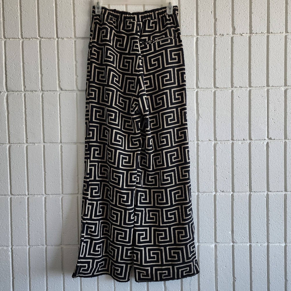 Weekday Wide Leg Geometric Pants Black & Tan Roman Print - Picture 3 of 10